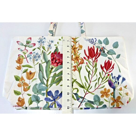 Estee Lauder White Floral Printed Canvas Shopper Tote Bag Mint Green Liner "New" - Picture 10 of 12